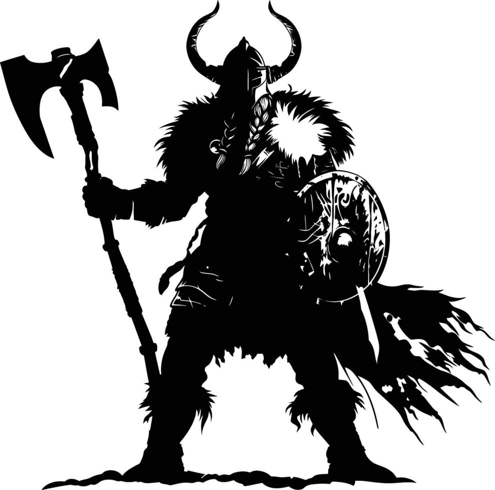 ai généré silhouette viking guerrier dans mmorpg Jeu noir Couleur seulement vecteur