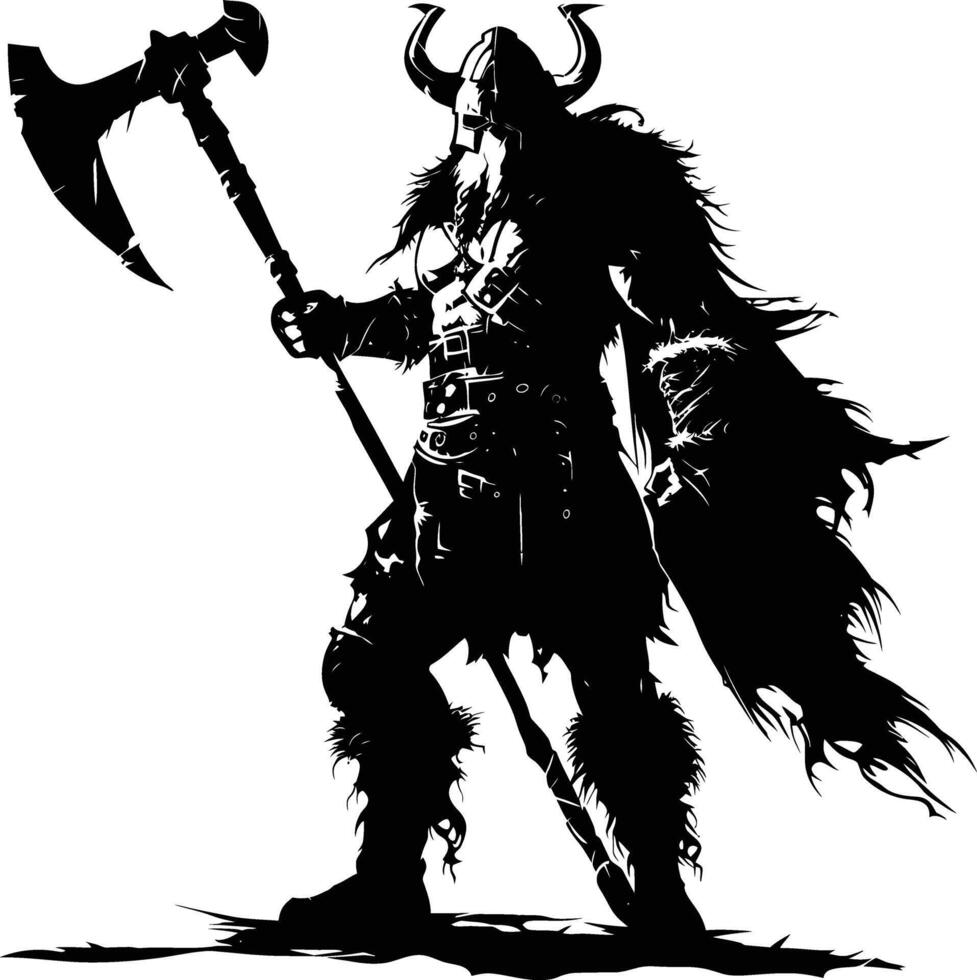 ai généré silhouette viking guerrier dans mmorpg Jeu noir Couleur seulement vecteur