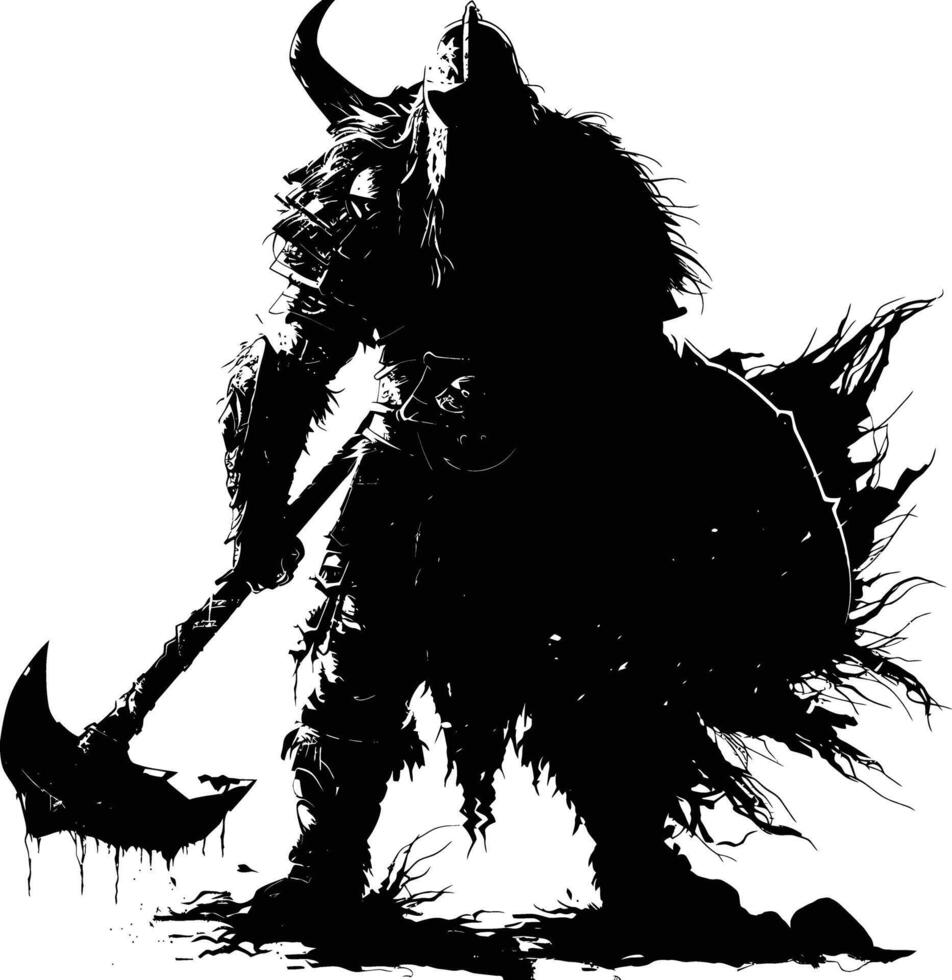 ai généré silhouette viking guerrier dans mmorpg Jeu noir Couleur seulement vecteur