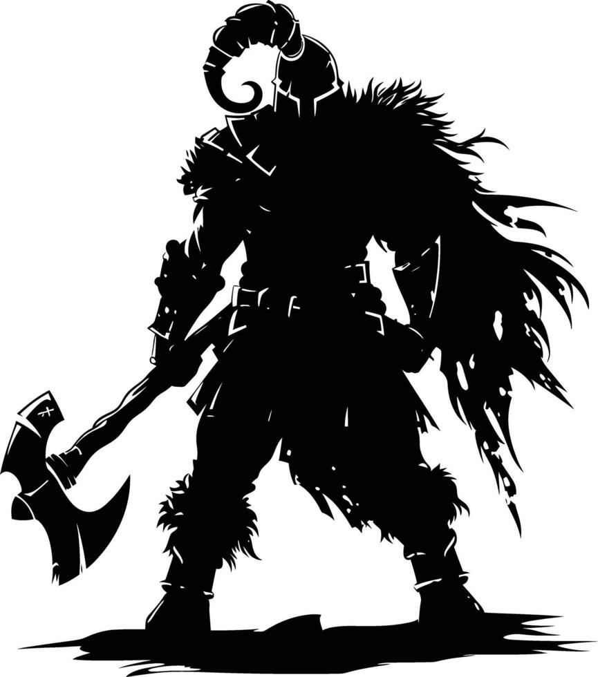 ai généré silhouette viking guerrier dans mmorpg Jeu noir Couleur seulement vecteur