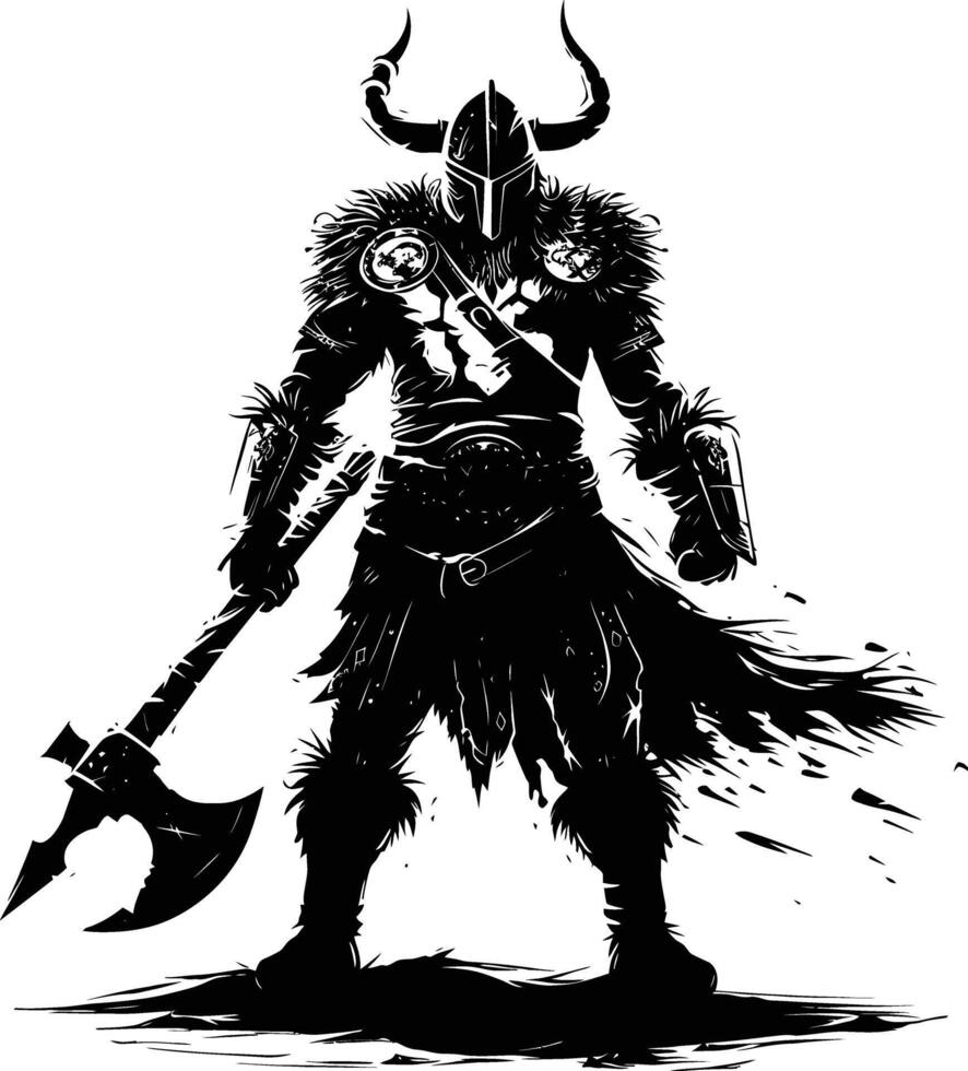 ai généré silhouette viking guerrier dans mmorpg Jeu noir Couleur seulement vecteur