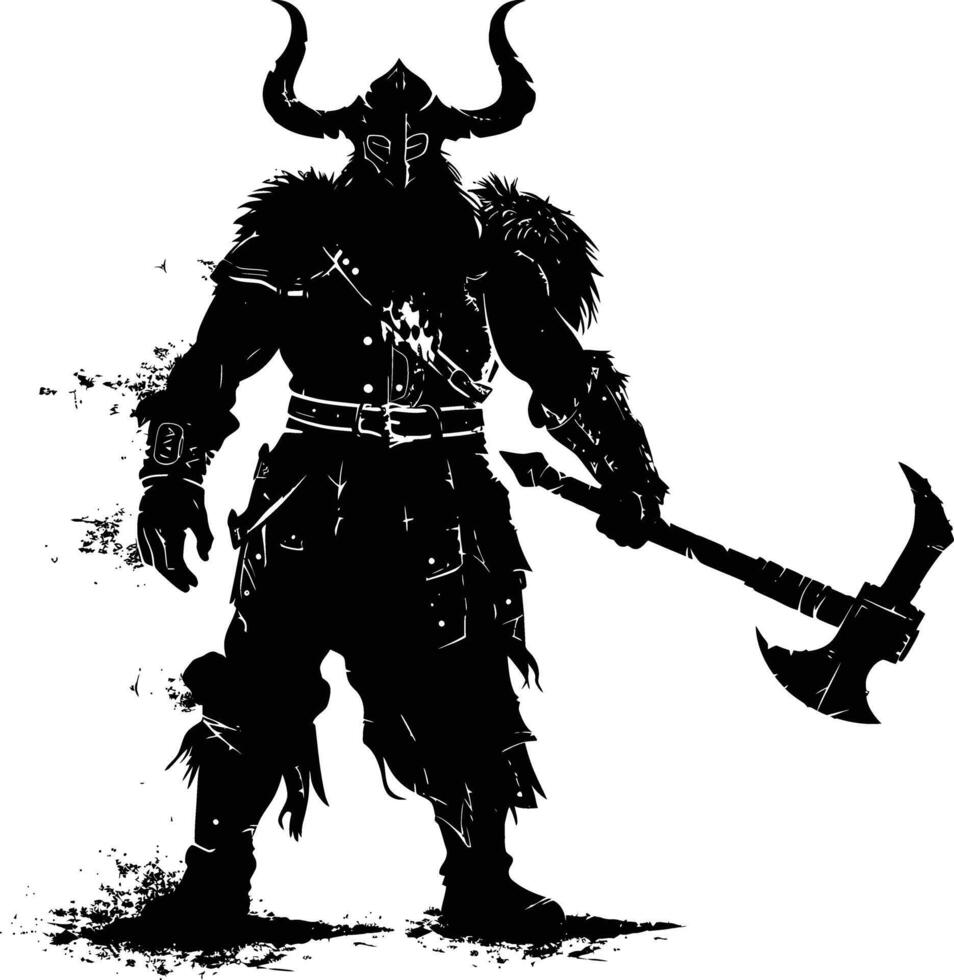 ai généré silhouette viking guerrier dans mmorpg Jeu noir Couleur seulement vecteur