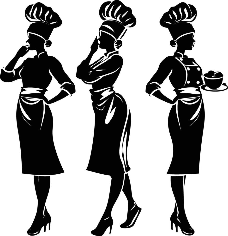 ai généré silhouette femmes chef noir Couleur seulement plein corps vecteur