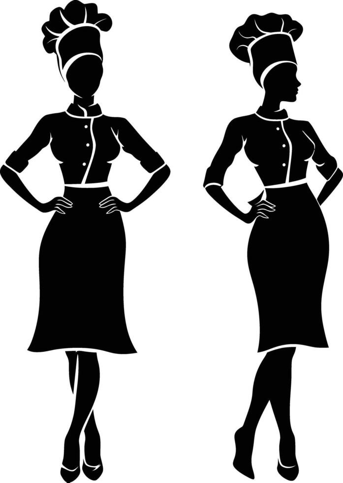 ai généré silhouette femmes chef noir Couleur seulement plein corps vecteur