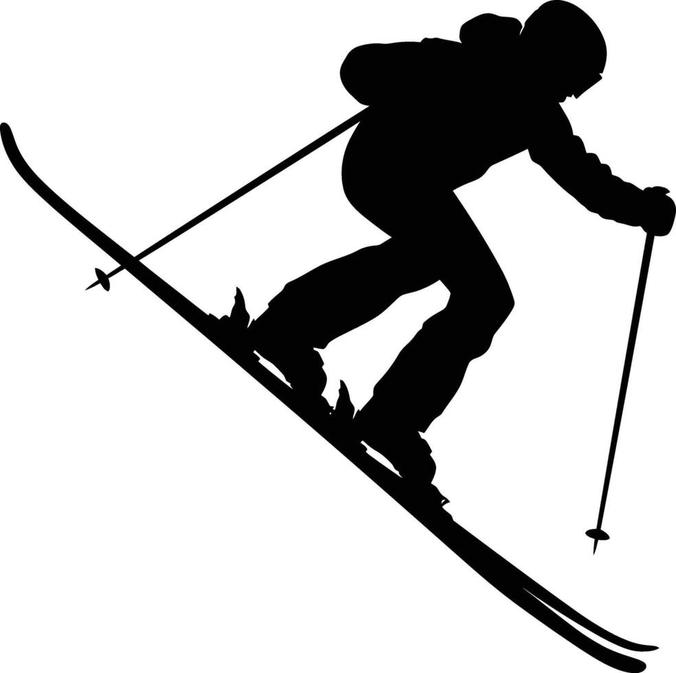 ai généré silhouette ski sauts dans le air noir Couleur seulement plein corps vecteur