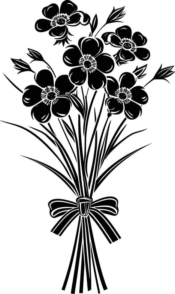 ai généré silhouette printemps fleur bouquet lié avec ruban noir Couleur seulement vecteur