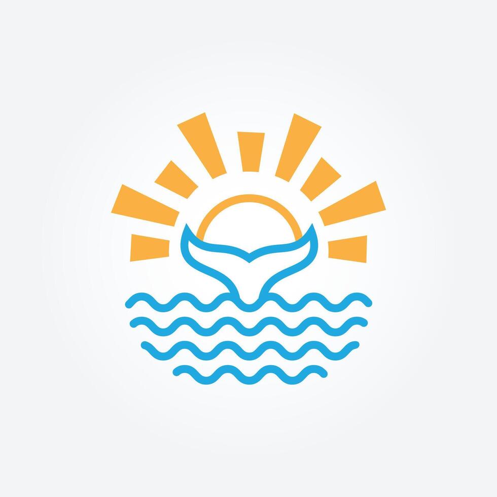 logo de queue de baleine graphique de conception d'illustration vectorielle, sur la vue du lever et du coucher du soleil, logo simple de marque vecteur