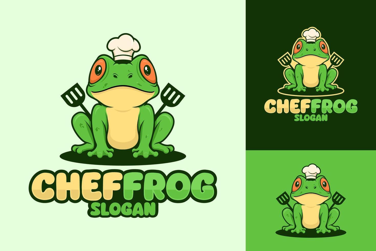 chef grenouille mascotte dessin animé logo conception vecteur