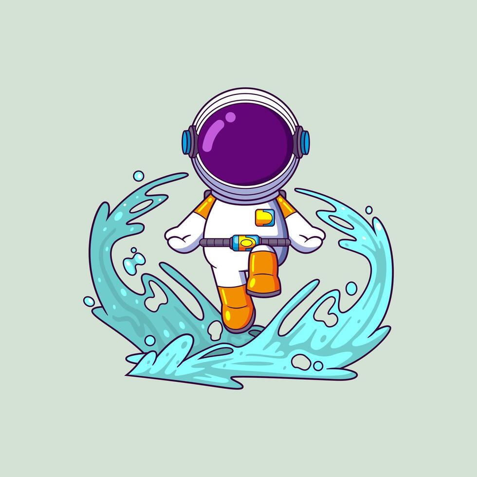 mignonne astronaute en jouant sauter dans le l'eau vecteur