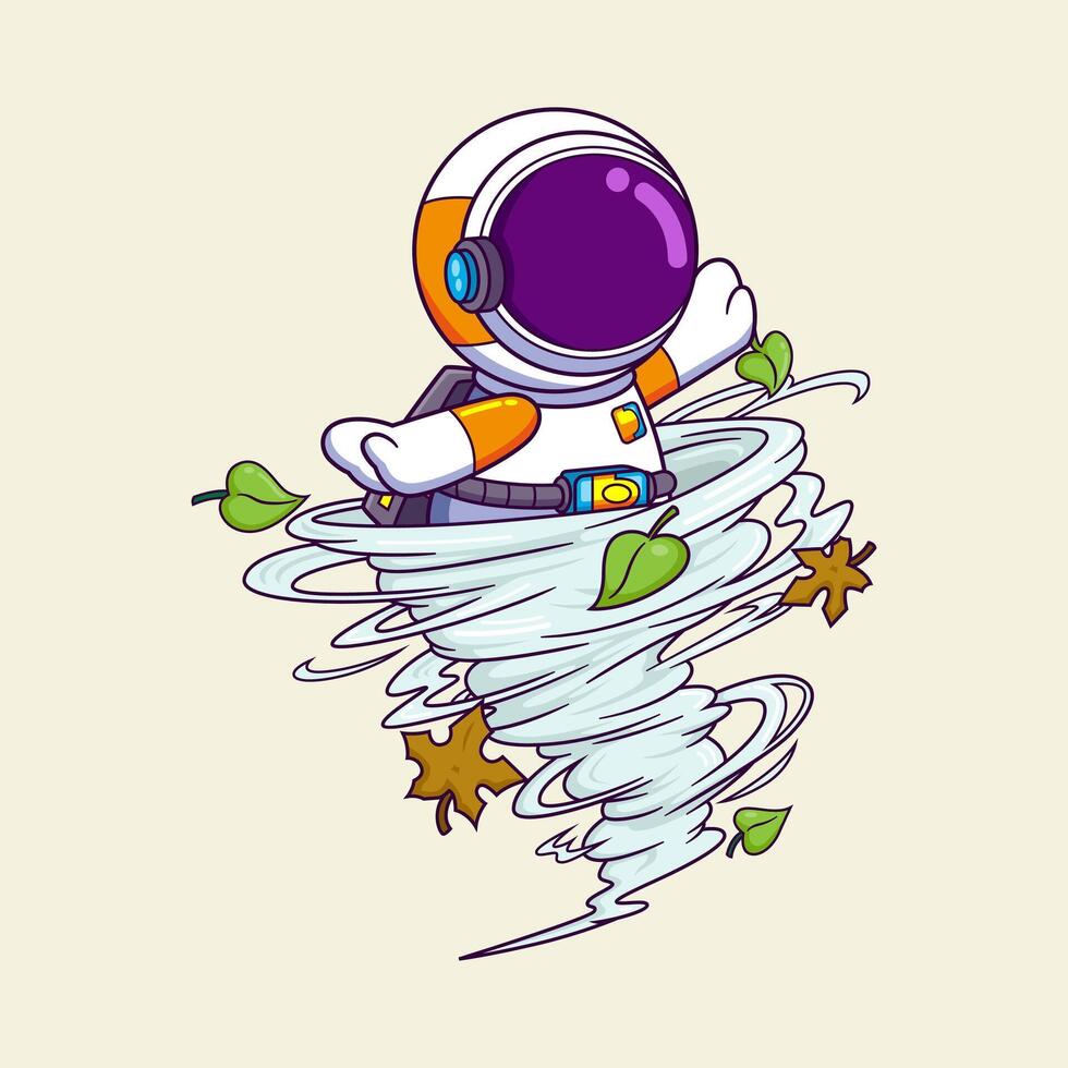 mignonne astronaute piégé dans une tornade dessin animé personnage vecteur