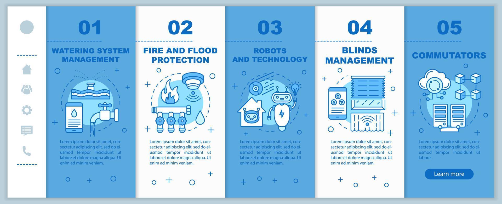 modèle vectoriel de pages Web mobiles d'intégration de maison intelligente. système de contrôle à domicile. idée d'interface de site Web de smartphone réactif avec des illustrations linéaires. écrans d'étape pas à pas de la page Web. notion de couleur