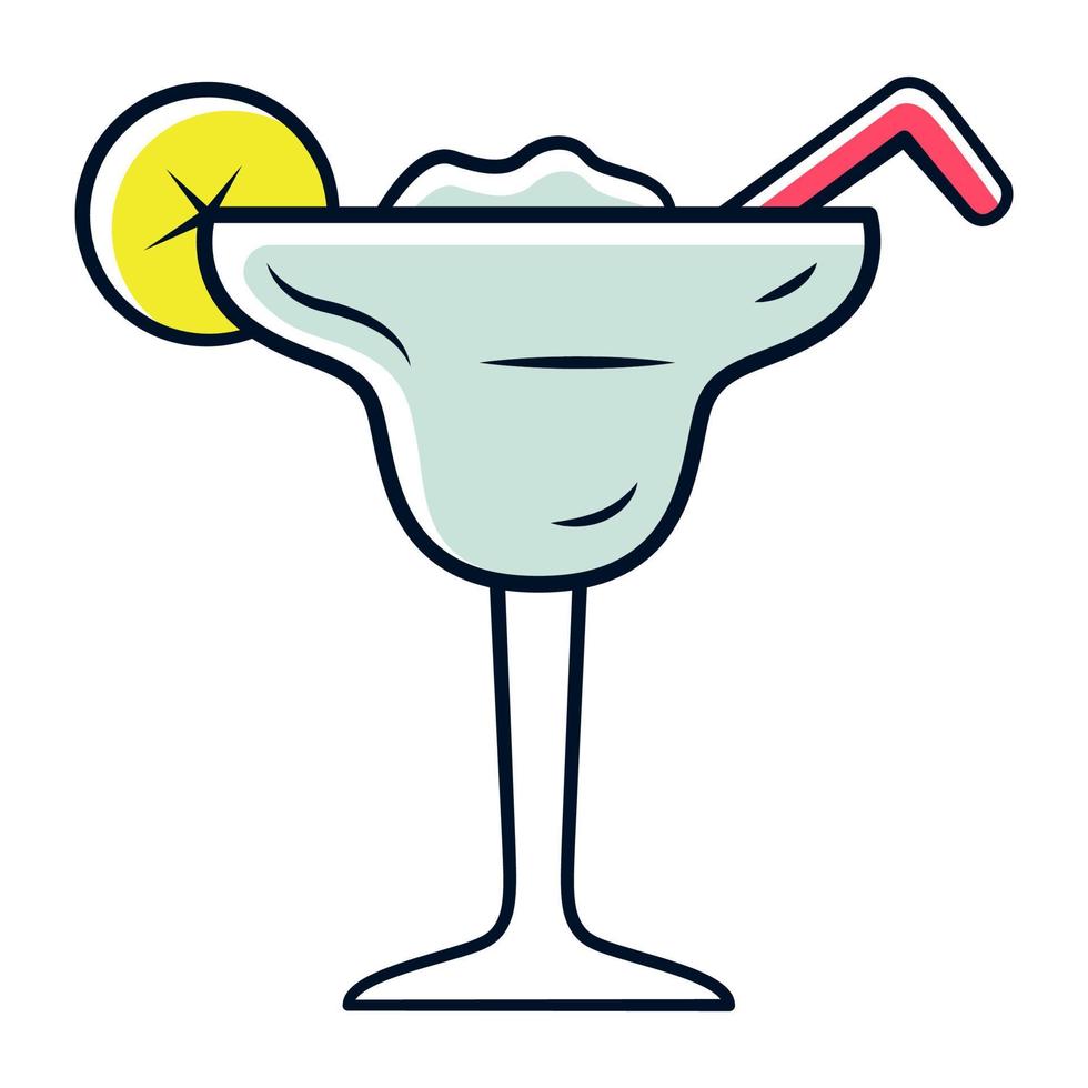 icône de couleur grise margarita. verre à pied avec boisson glacée, tranche de citron, paille. cocktail avec tequila, liqueur, jus de citron vert. boisson rafraîchissante froide d'été pour la fête. illustration vectorielle isolée vecteur