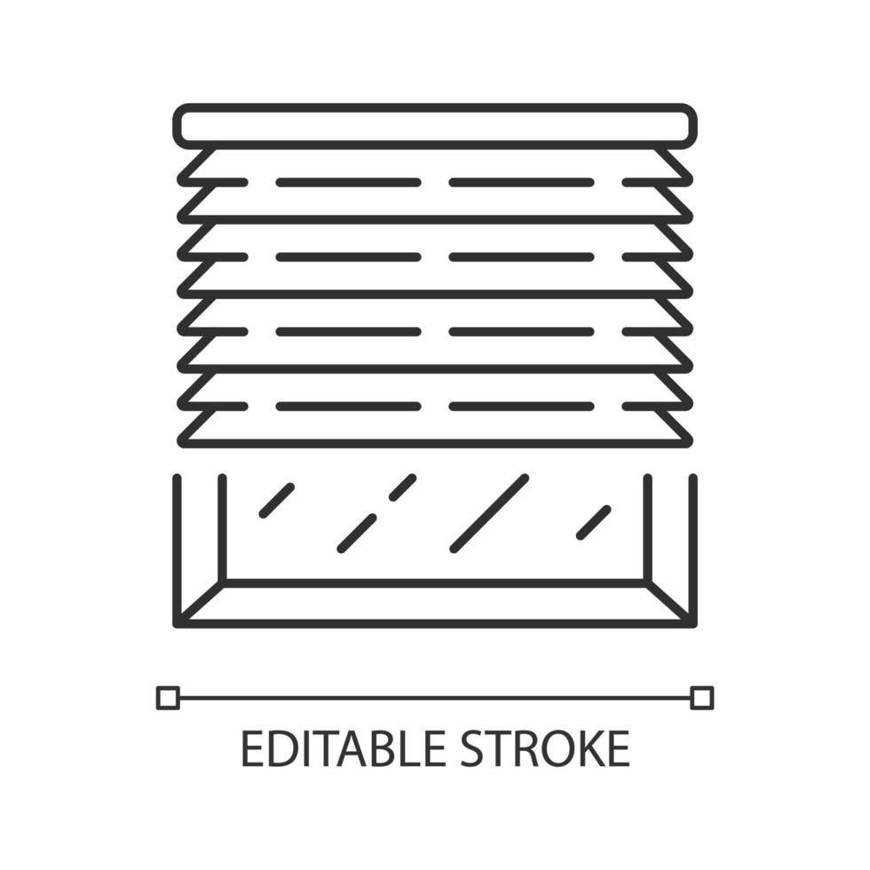 icône linéaire de stores vénitiens. jalousie de fenêtre, traitements. cuisine, séjour volets roulants. design d'intérieur de maison. illustration de la ligne mince. symbole de contour. dessin de contour isolé de vecteur. trait modifiable vecteur