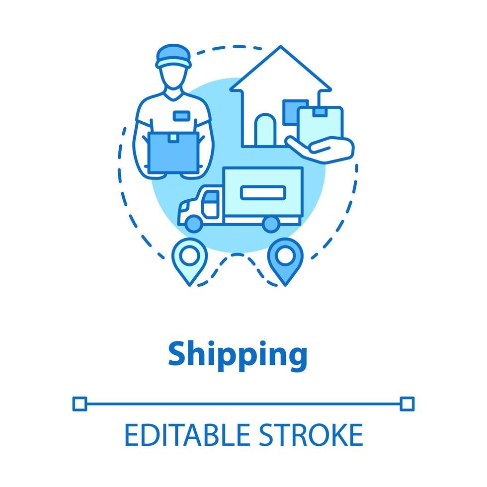icône de concept bleu d'expédition. illustration de ligne mince d'idée de logistique et de distribution. Service de transport. coursier livrant le colis à domicile. dessin de contour isolé de vecteur. trait modifiable vecteur