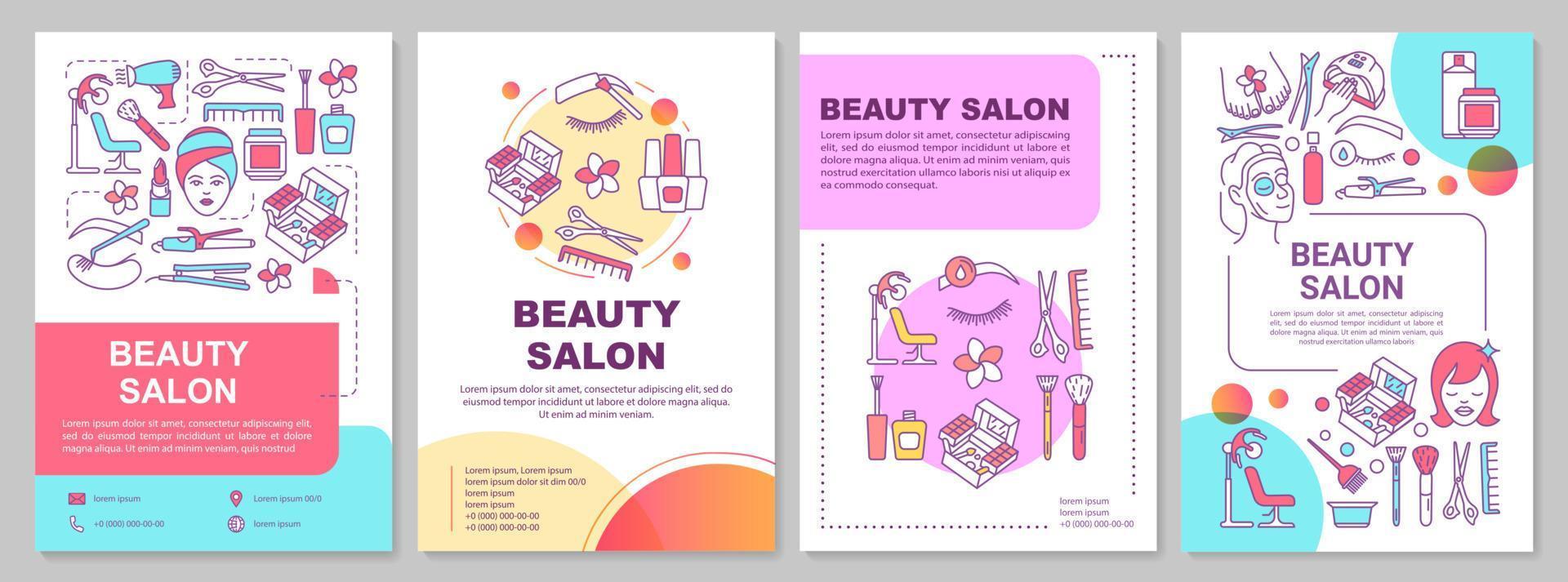 mise en page du modèle de brochure de salon de beauté. procédures de cosmétologie. flyer, brochure, conception d'impression de dépliant avec des illustrations linéaires. mises en page vectorielles pour magazines, rapports annuels, affiches publicitaires vecteur