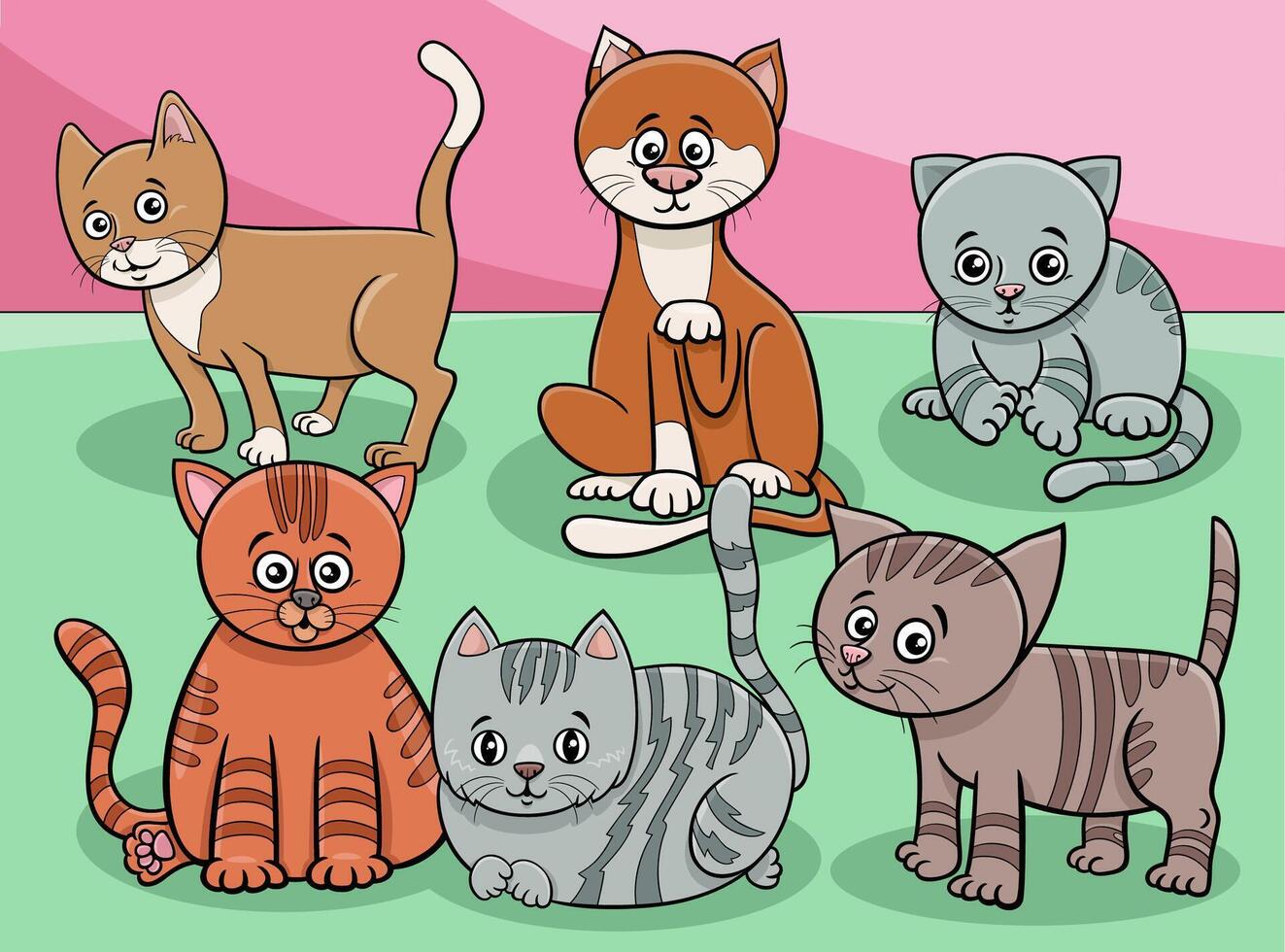 groupe de personnages animaux chats et chatons de dessin animé vecteur