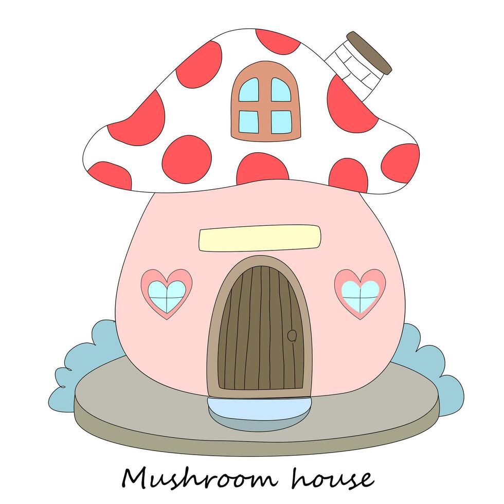 champignon maison avec une rose toit vecteur