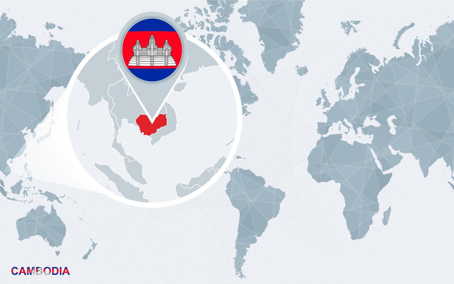 monde carte centré sur Amérique avec agrandie Cambodge. vecteur