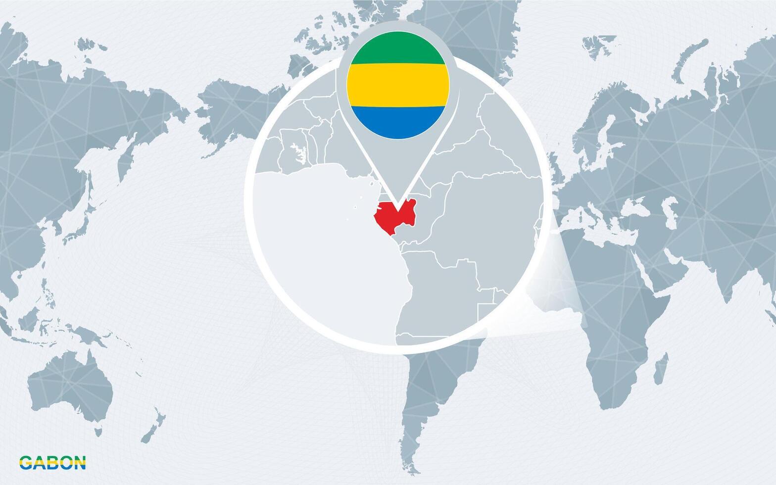 monde carte centré sur Amérique avec agrandie Gabon. vecteur