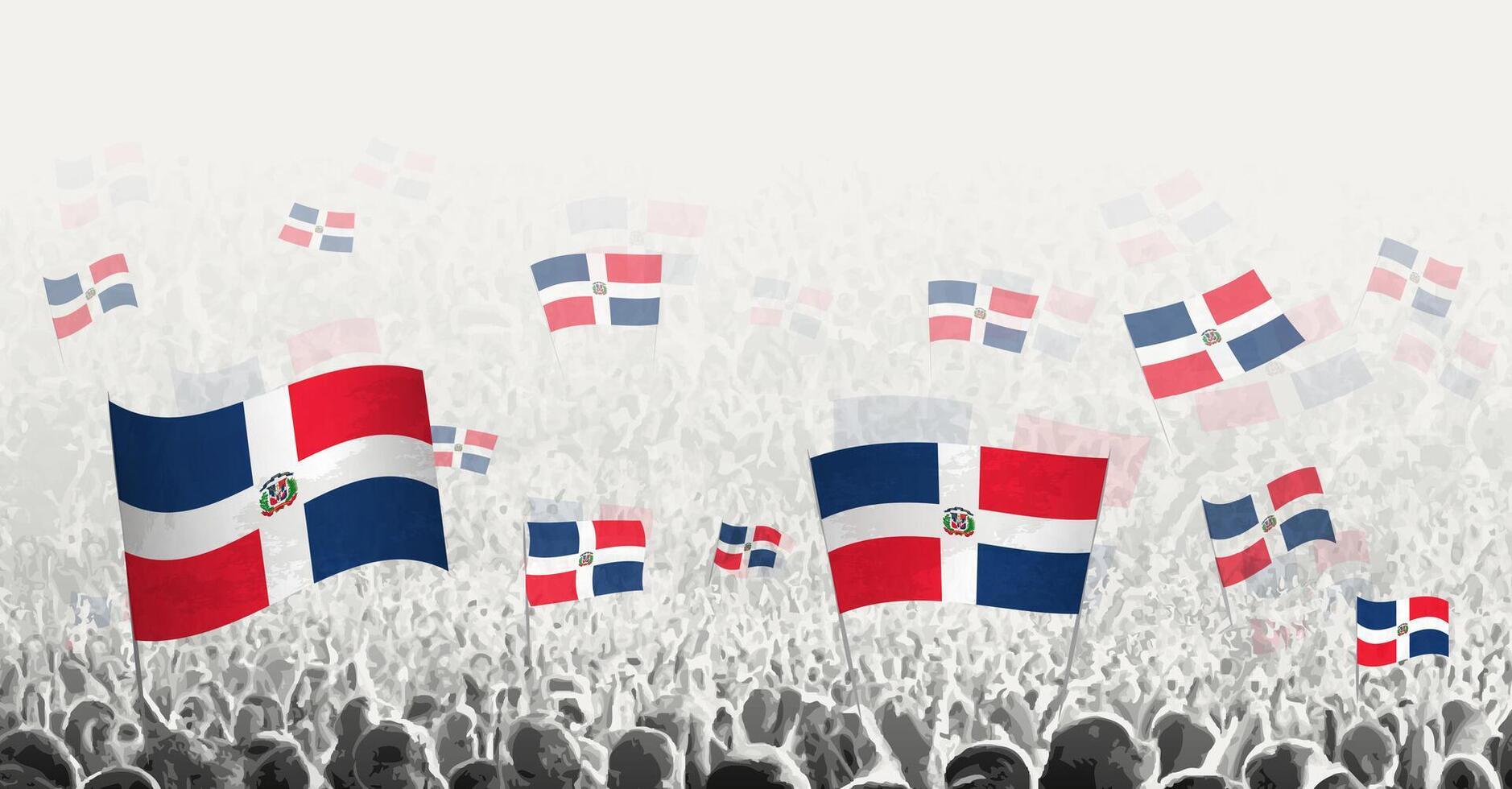 abstrait foule avec drapeau de dominicain république. les peuples manifestation, révolution, la grève et manifestation avec drapeau de dominicain république. vecteur