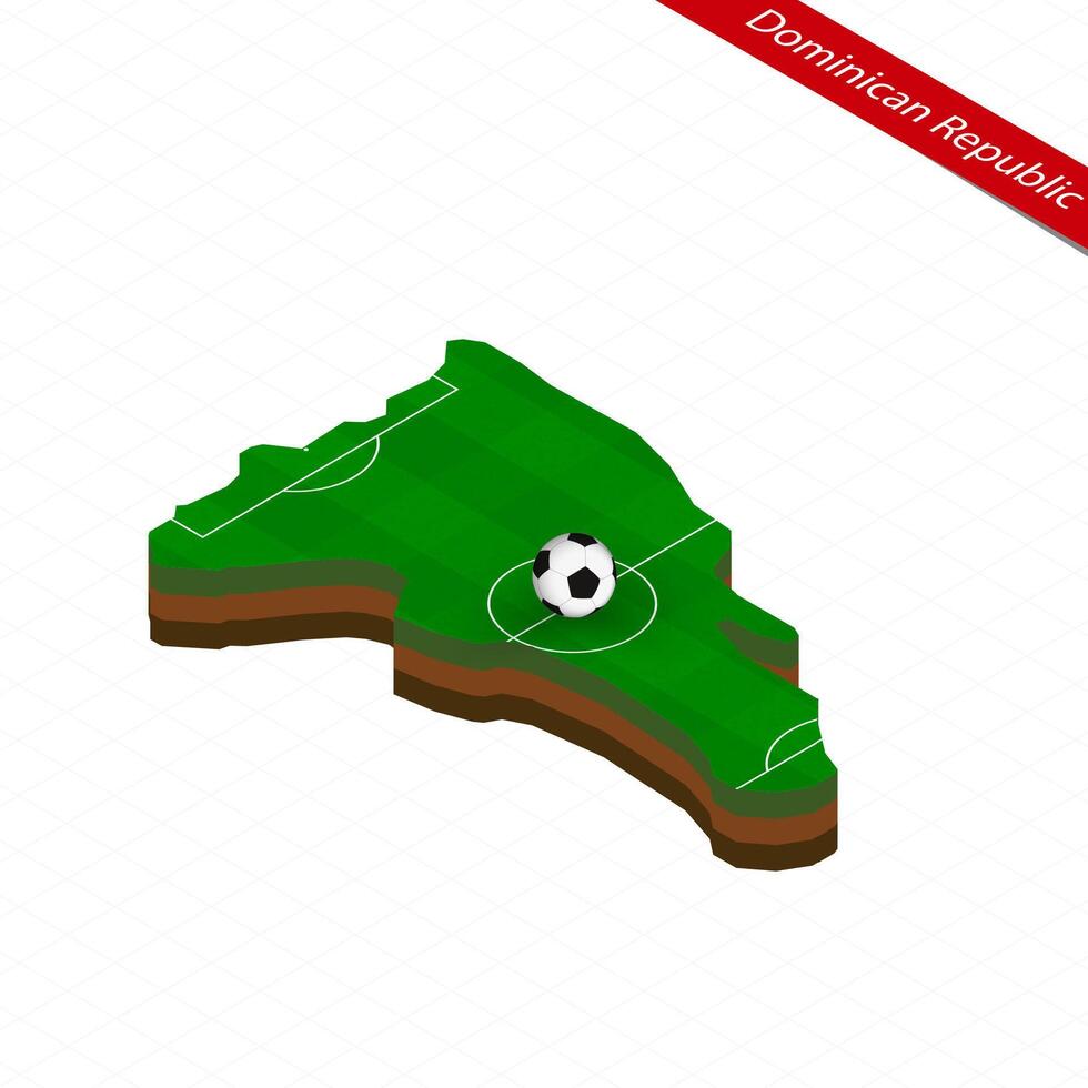 isométrique carte de dominicain république avec football champ. Football Balle dans centre de Football terrain. vecteur