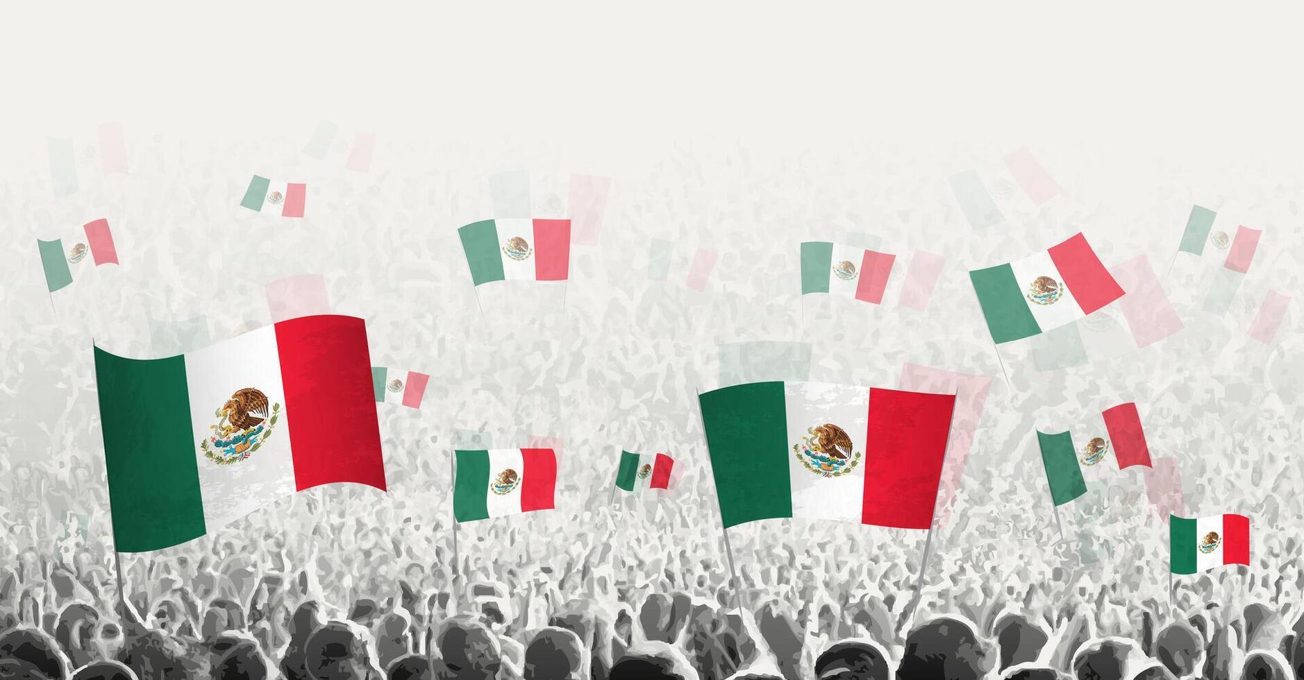 abstrait foule avec drapeau de Mexique. les peuples manifestation, révolution, la grève et manifestation avec drapeau de Mexique. vecteur