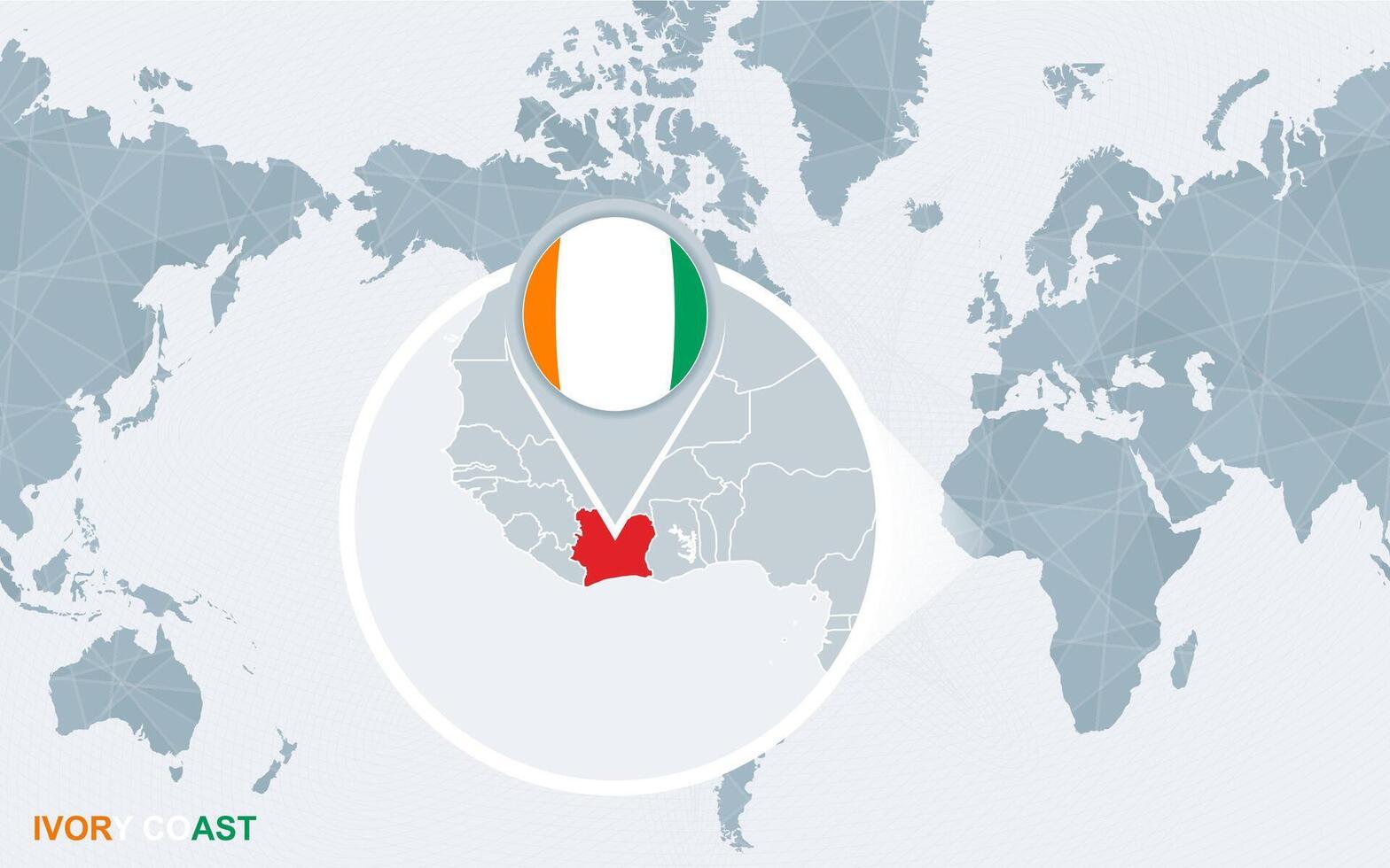 monde carte centré sur Amérique avec agrandie Ivoire côte. vecteur