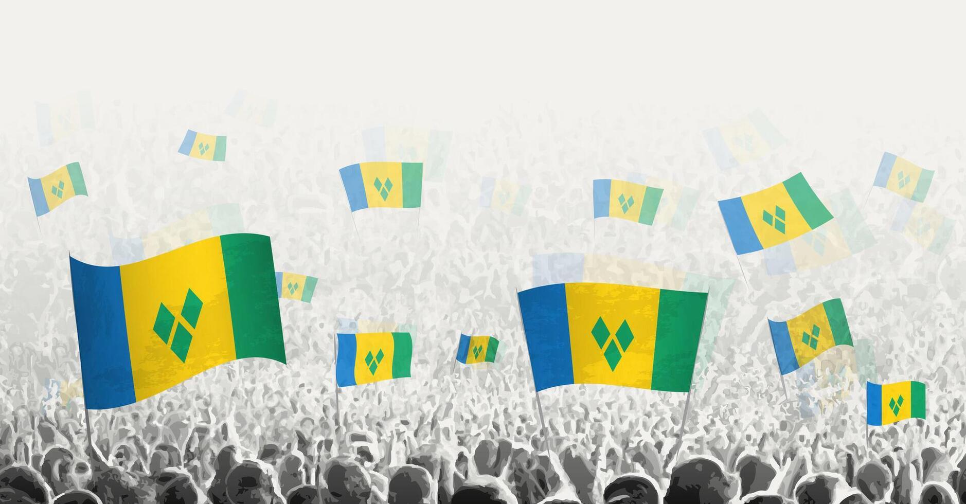 abstrait foule avec drapeau de Saint Vincent et le grenadines. les peuples manifestation, révolution, la grève et manifestation avec drapeau de Saint Vincent et le grenadines. vecteur