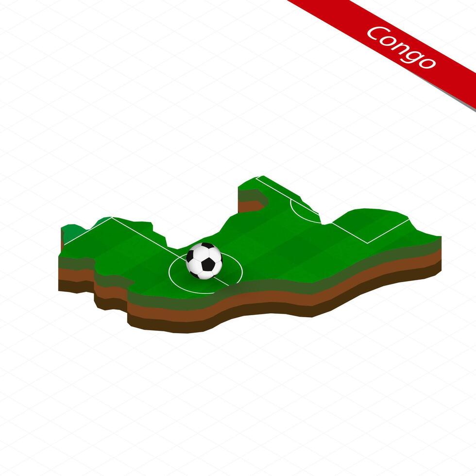 isométrique carte de Congo avec football champ. Football Balle dans centre de Football terrain. vecteur