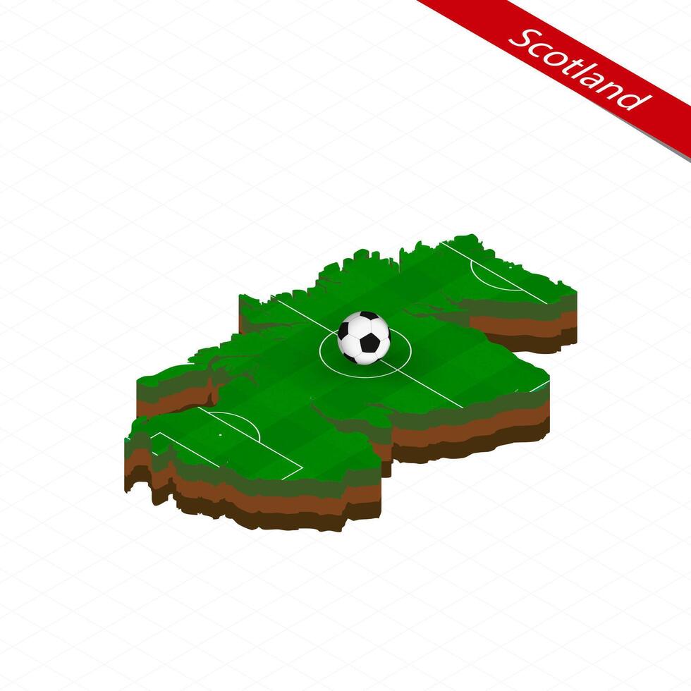isométrique carte de Écosse avec football champ. Football Balle dans centre de Football terrain. vecteur