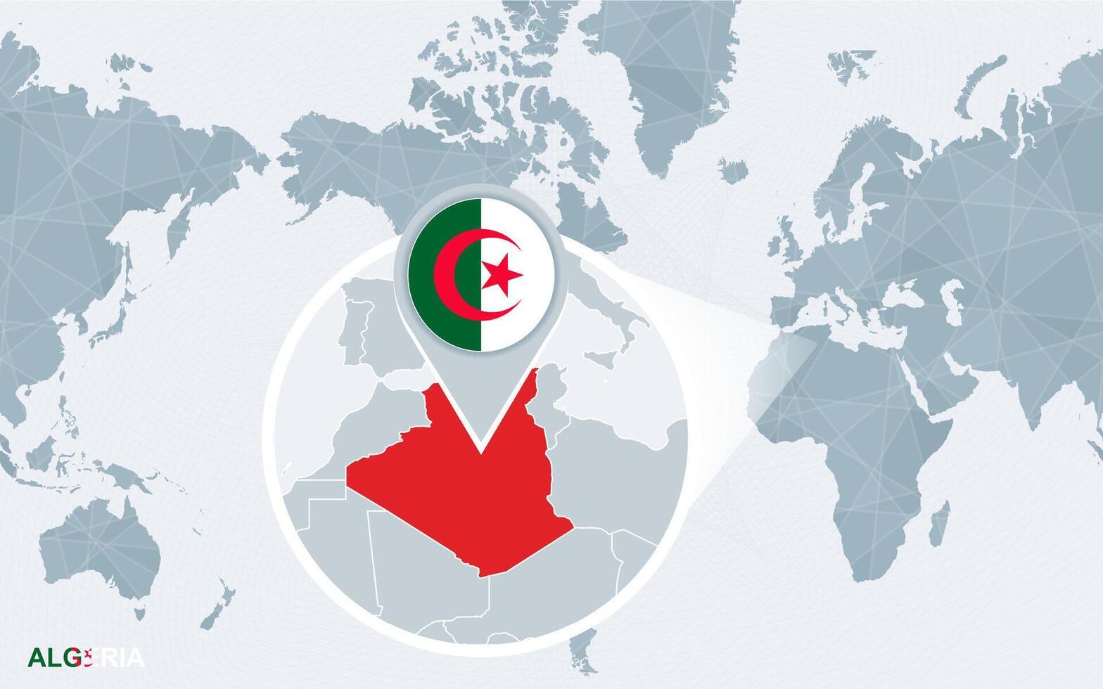 monde carte centré sur Amérique avec agrandie Algérie. vecteur