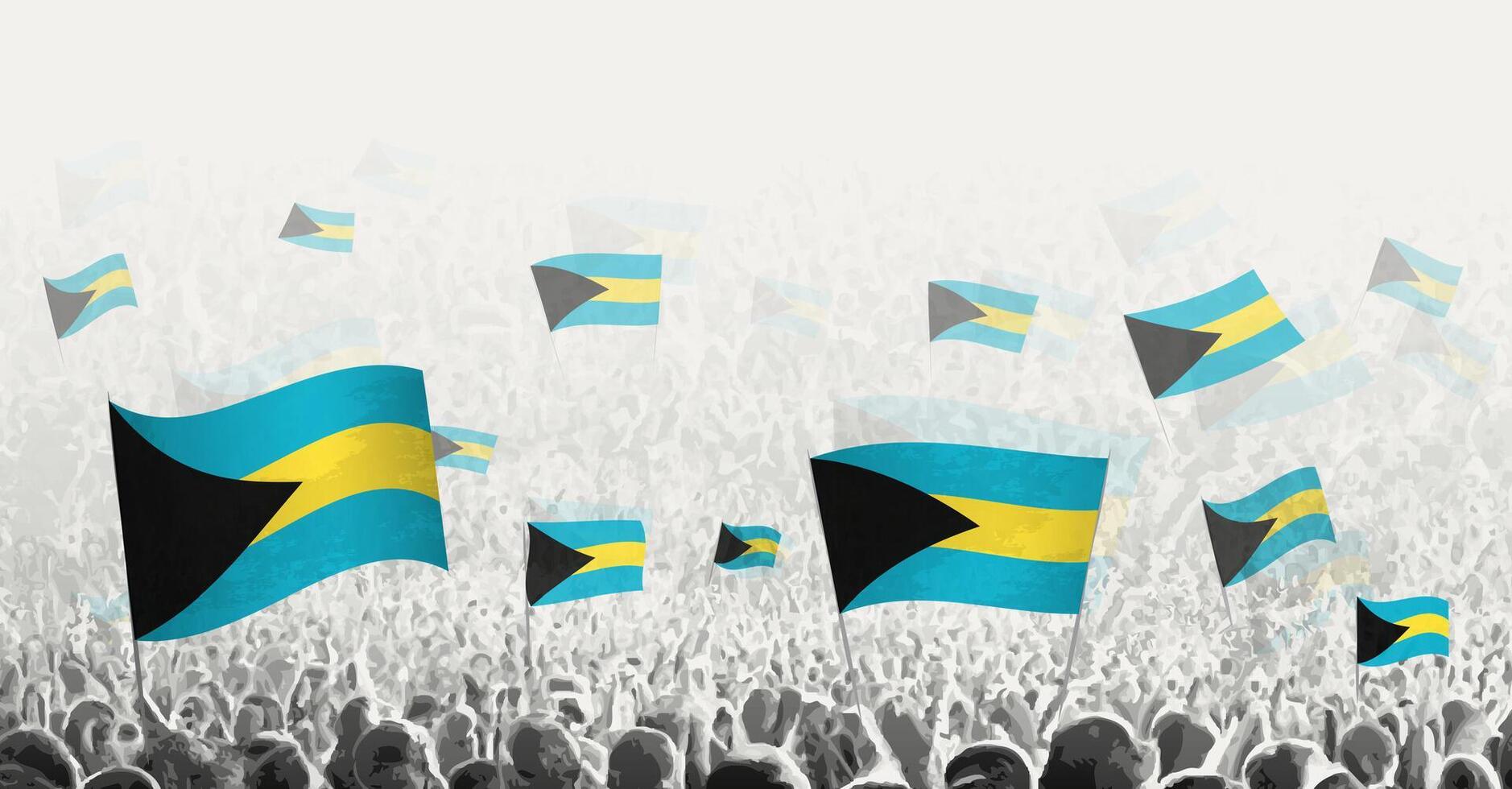 abstrait foule avec drapeau de le bahamas. les peuples manifestation, révolution, la grève et manifestation avec drapeau de le bahamas. vecteur