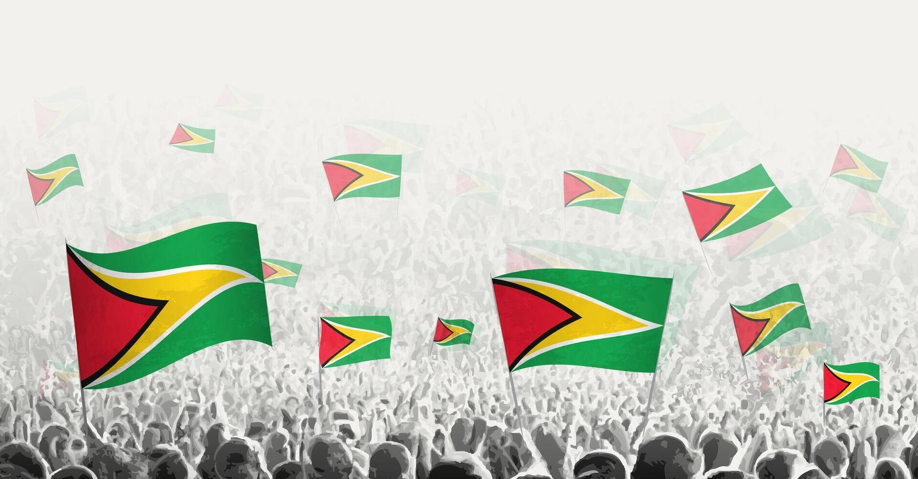 abstrait foule avec drapeau de Guyane. les peuples manifestation, révolution, la grève et manifestation avec drapeau de Guyane. vecteur