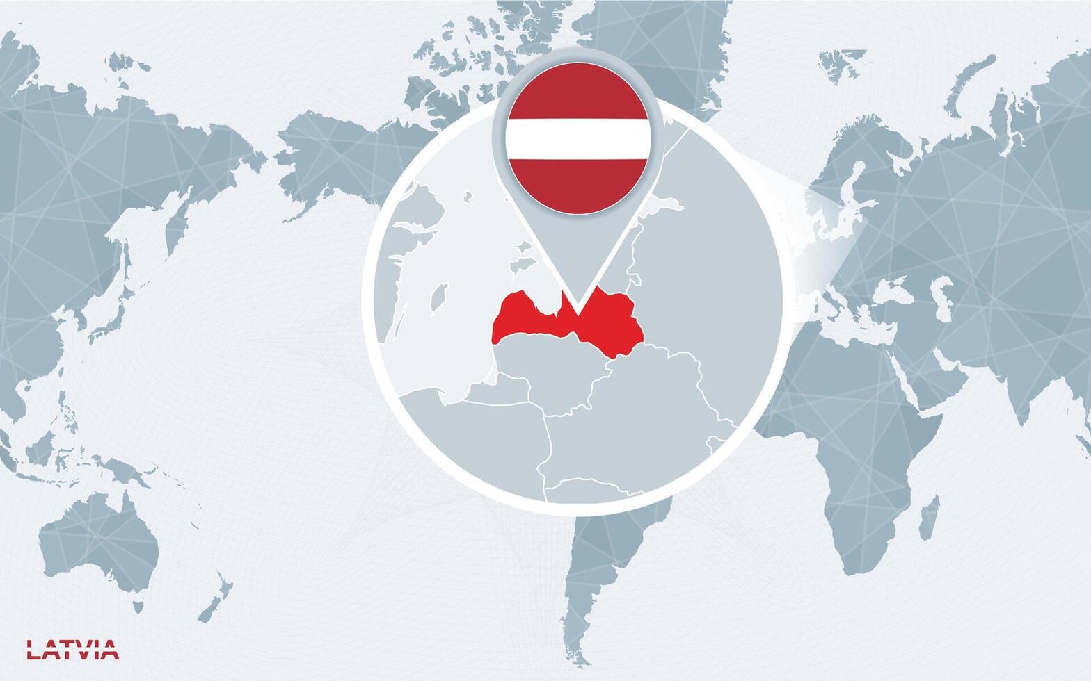 monde carte centré sur Amérique avec agrandie Lettonie. vecteur