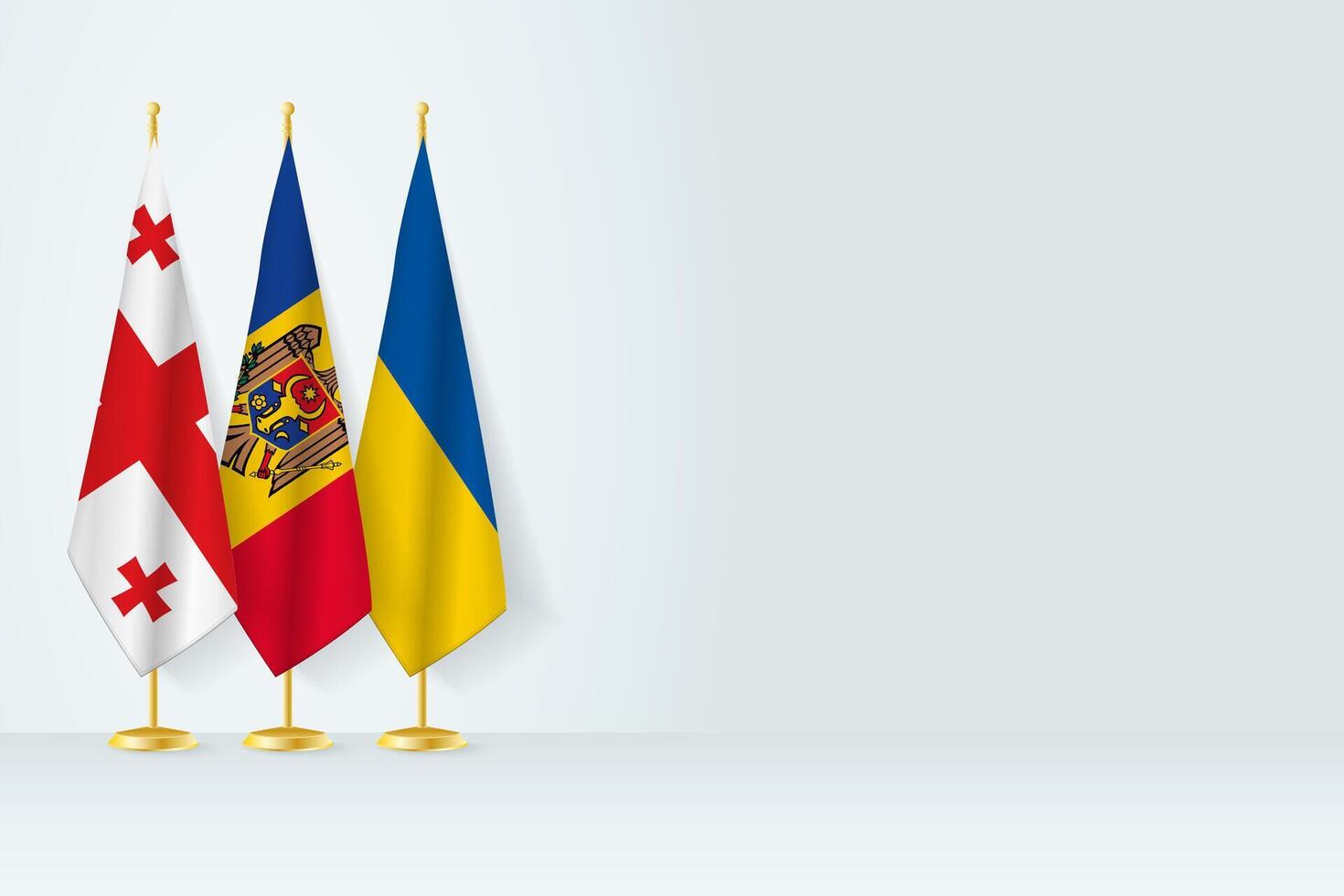 drapeaux de Géorgie, Moldavie et Ukraine supporter dans rangée sur intérieur mât de drapeau. vecteur