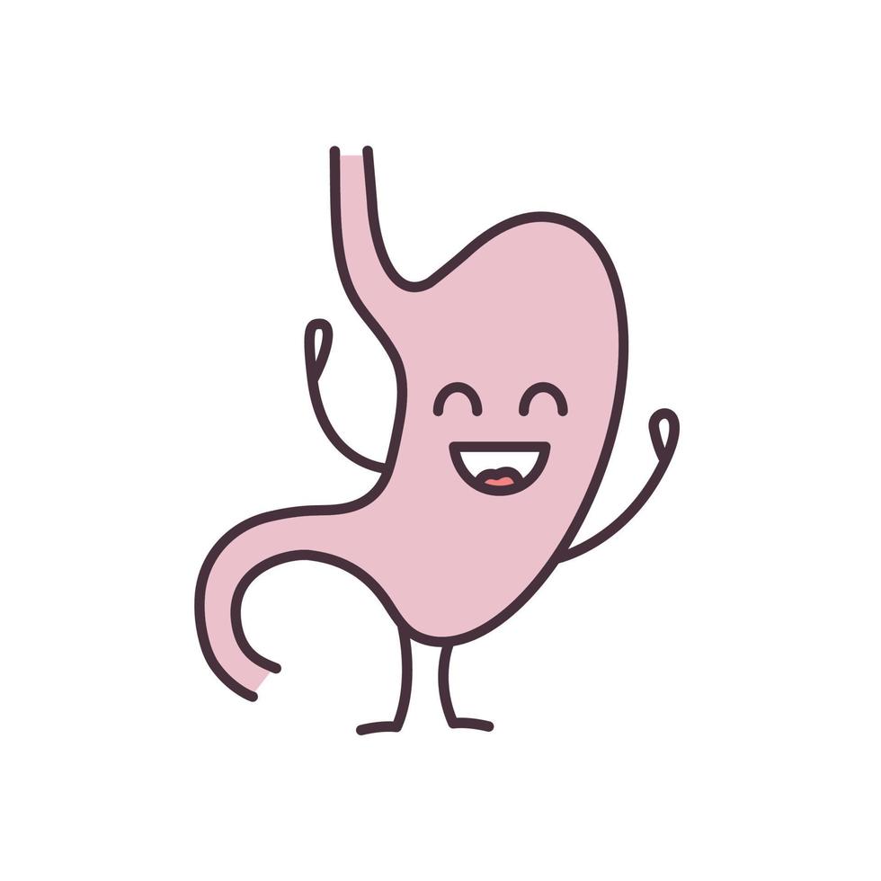 icône de couleur de caractère estomac souriant. système digestif sain. santé du tractus gastro-intestinal. illustration vectorielle isolée vecteur