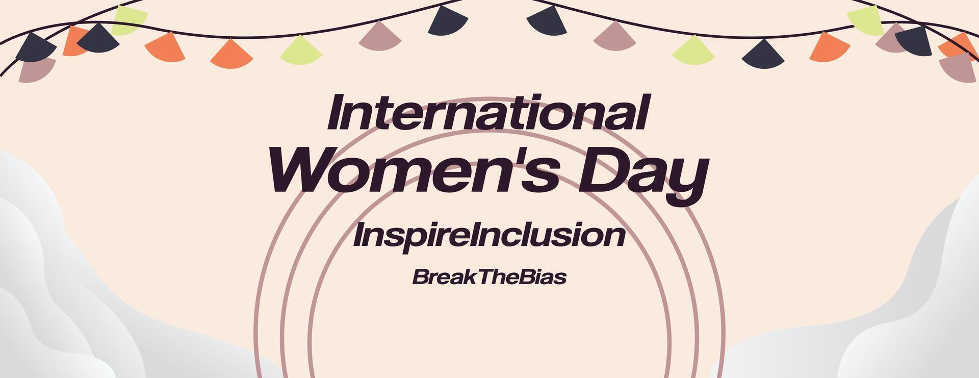 international aux femmes journée bannière. moderne géométrique Contexte dans coloré style pour femmes journée. content aux femmes journée salutation carte couverture avec texte. content monde aux femmes journée 2024 pour inspirer inclusion vecteur