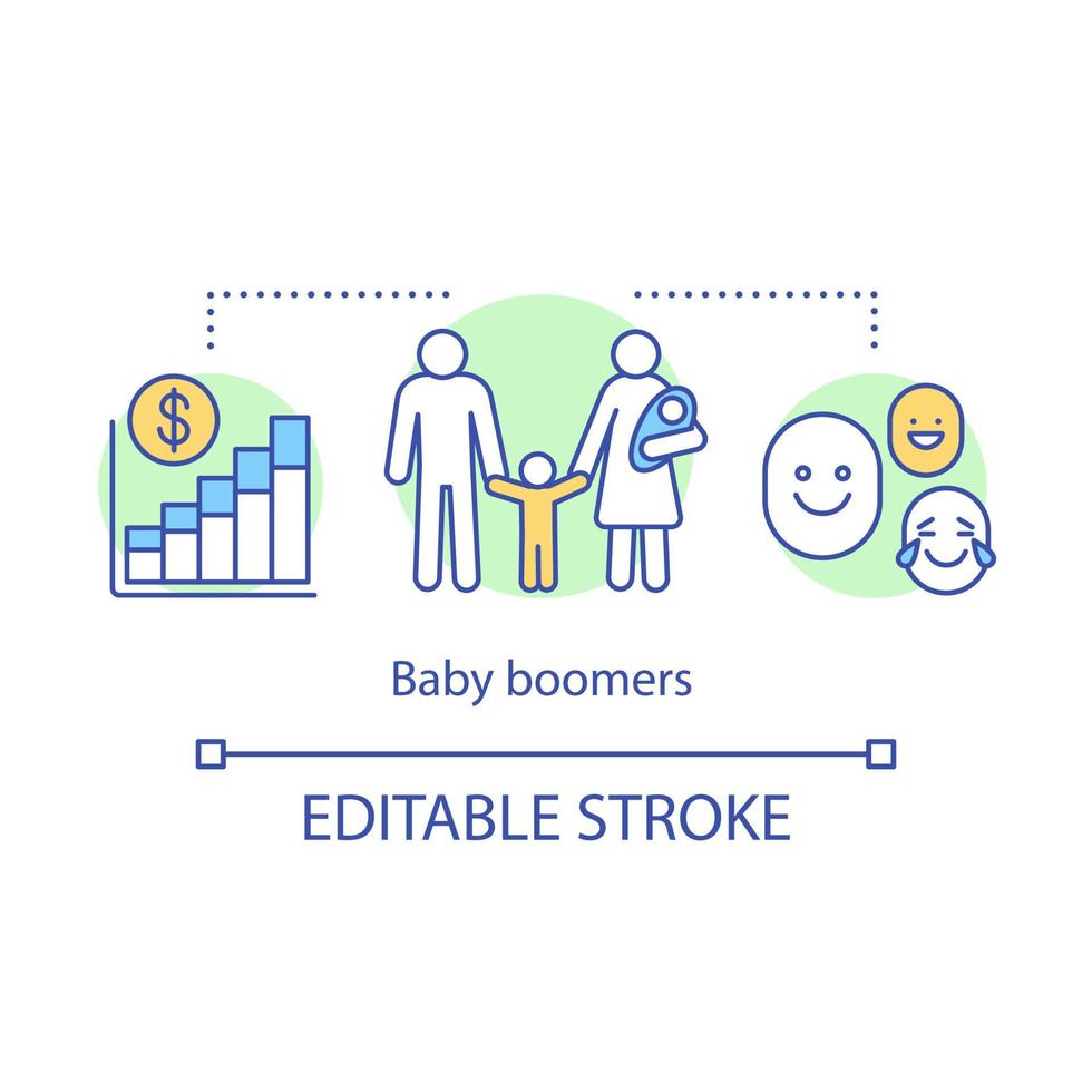 icône de concept de baby-boomers. investir dans l'avenir des enfants. bien-être familial. soutien de l'État à l'illustration de la ligne mince de l'idée des familles nombreuses. dessin de contour isolé de vecteur. trait modifiable vecteur