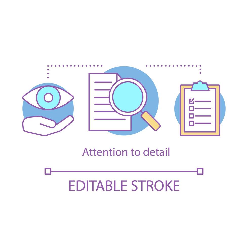 attention à l'icône de concept de détail. illustration de fine ligne d'idée de compétences non techniques hr. recherche. vision créative. minutie. dessin de contour isolé de vecteur. trait modifiable vecteur