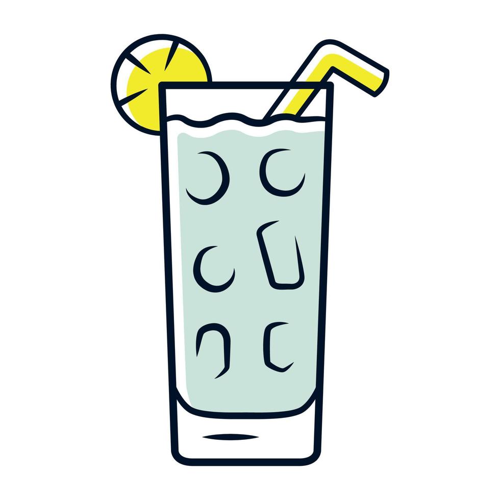 cocktail en icône de couleur gris verre highball. boisson gazeuse rafraîchissante glacée d'été avec une tranche de citron et de la paille. gobelet avec grand verre mélangé. Gin-tonic. illustration vectorielle isolée vecteur