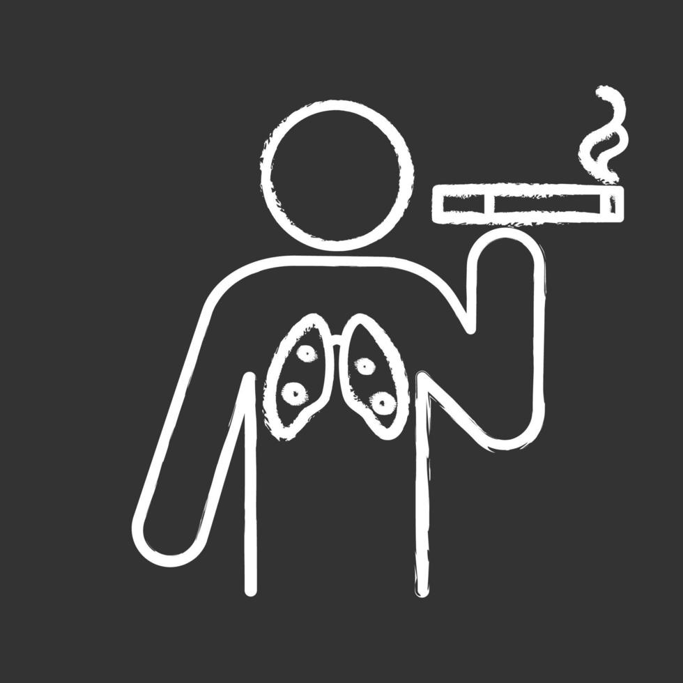 icône de craie de fumer. cancer du poumon. mauvaise habitude et mode de vie malsain. risques liés au tabagisme. illustration de tableau de vecteur isolé