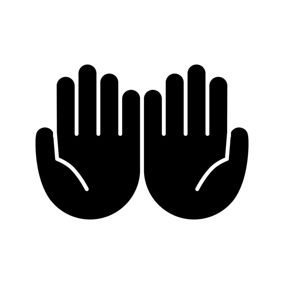 icône de glyphe de mains creuses. symbole de silhouette. paumes ensemble emoji. mendier gesticulant. islam priant les mains. espace négatif. illustration vectorielle isolée vecteur