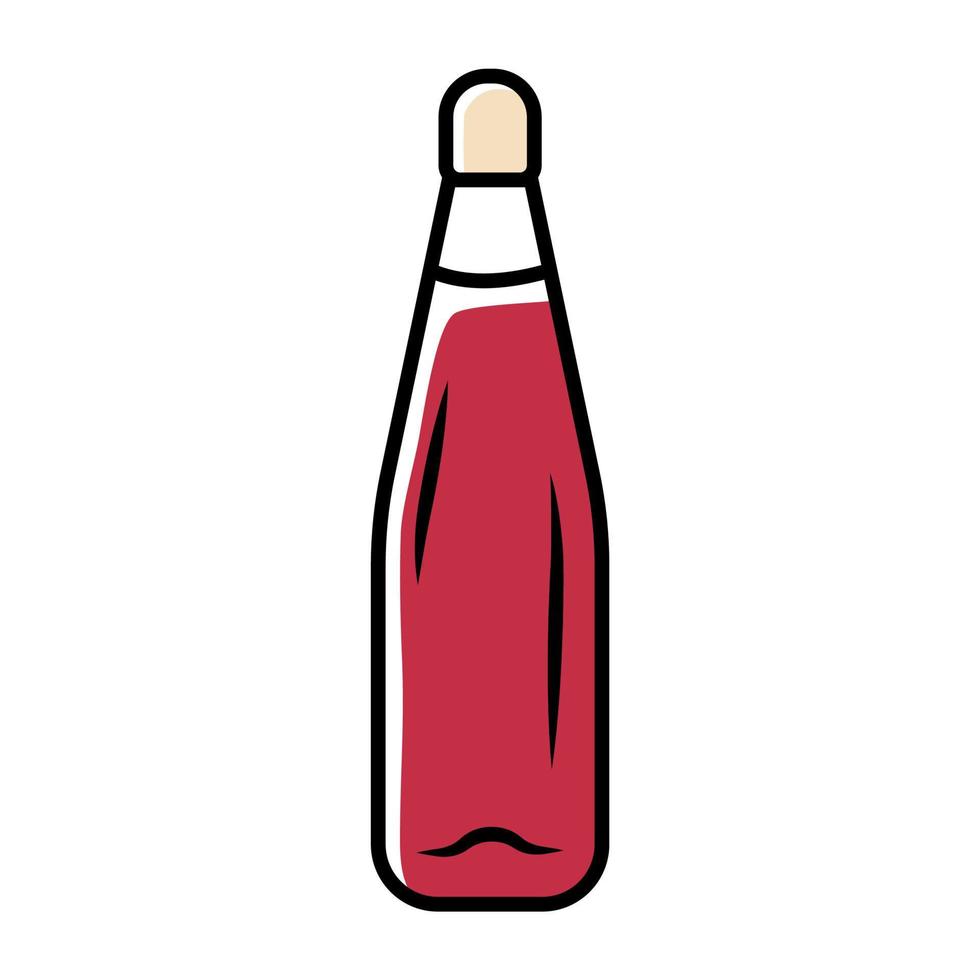 icône de couleur rouge de service de vin. bouteille de boisson alcoolisée avec du liège. boisson apéritive sucrée. bar, restaurant, cave. fête, vacances, vaisselle événementielle, verrerie. illustration vectorielle isolée vecteur