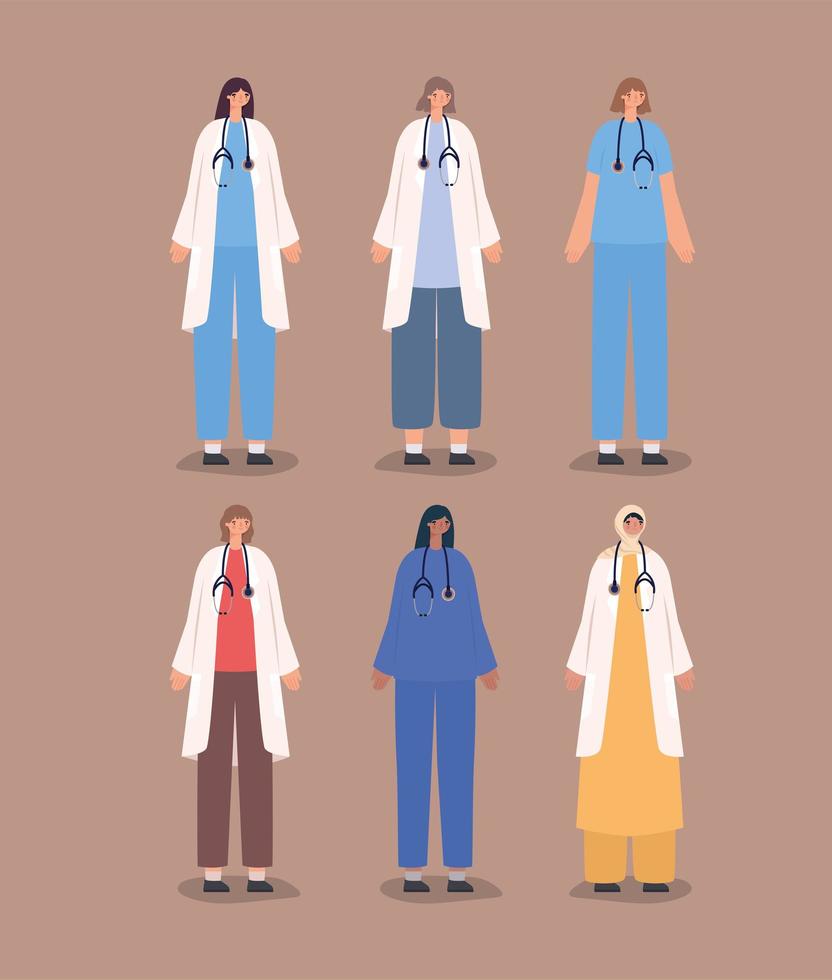 six femmes médecins vecteur