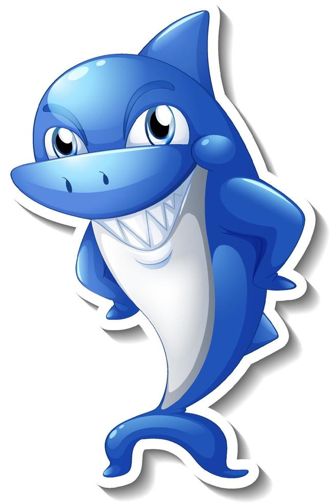 autocollant de personnage de dessin animé drôle de requin bleu vecteur