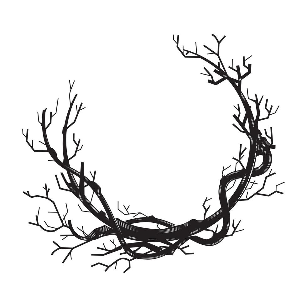 branches racines d'arbres cadre gravure sur bois dessin au trait vintage. illustration vectorielle. vecteur
