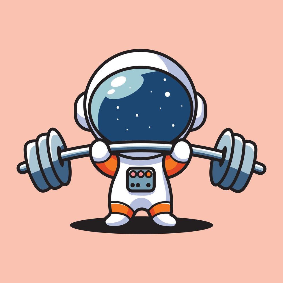 mignonne vecteur conception illustration de un astronaute levage poids