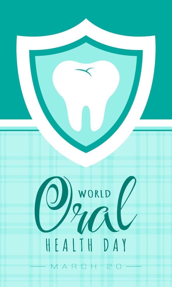 monde oral santé journée affiche avec une dent protégé par une bouclier vecteur