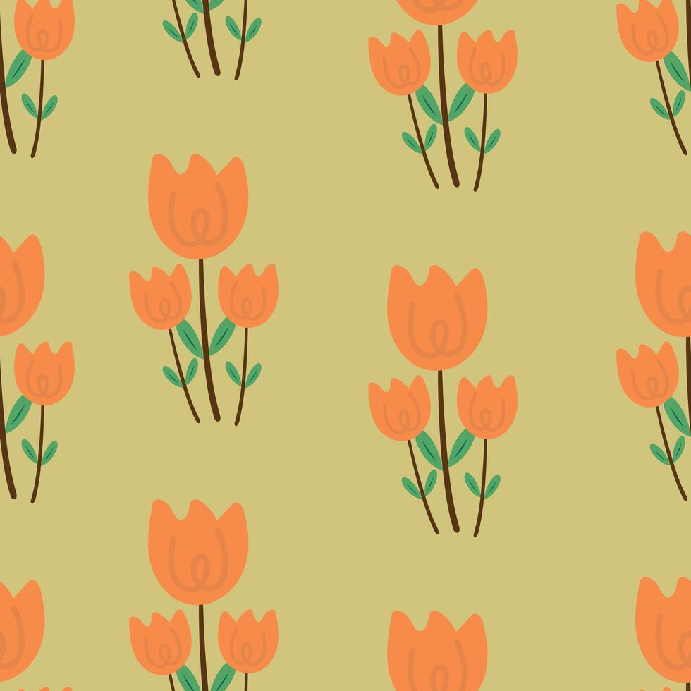 sans couture modèle avec mignonne dessin animé Orange coloré tulipes, pour en tissu imprimer, textile, cadeau emballage papier. enfants coloré vecteur, plat style vecteur