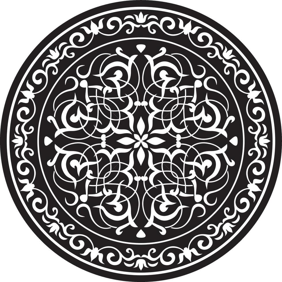 vecteur rond floral monochrome classique ornement. grec méandre. motifs de Grèce et ancien Rome. européen frontière dans une cercle. blanc sur noir Contexte